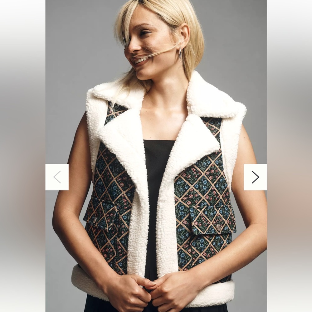 ANTHROPOLOGIE Avec Les Filles Green and White Quilted Vest